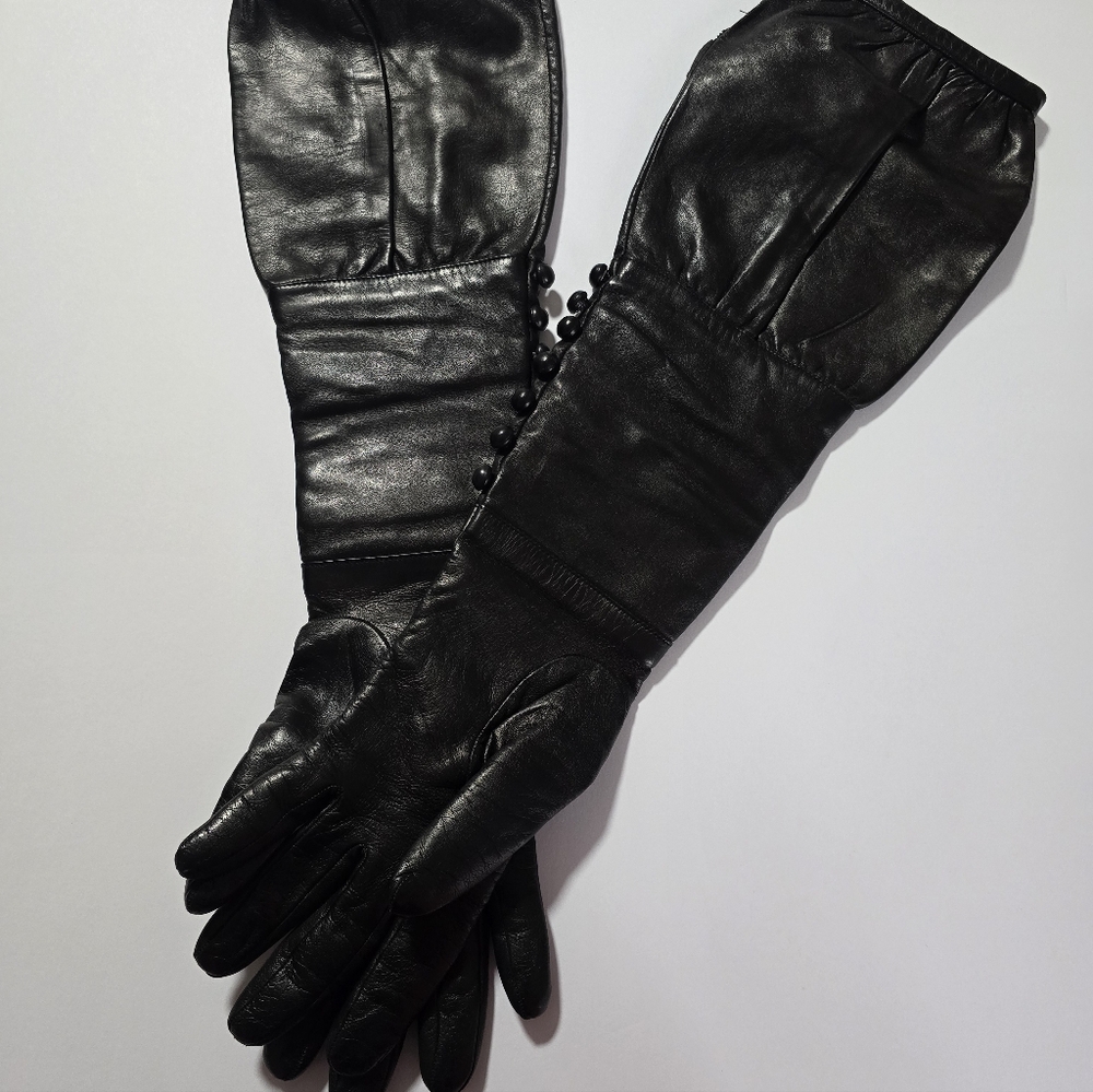 Portolano Black Long Leather Women Gloves